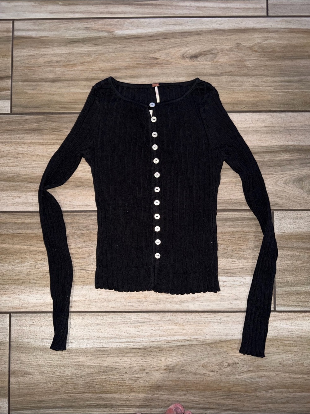 Anthropologie Black Ribbed Button-Front Knit Top